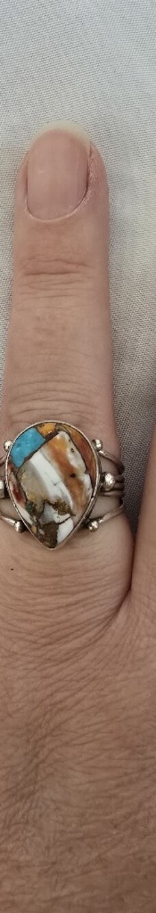 Sterling Silver (925) Teardrop Spiny Oyster & Copper Turquoise Composite Stateme - Picture 5 of 8